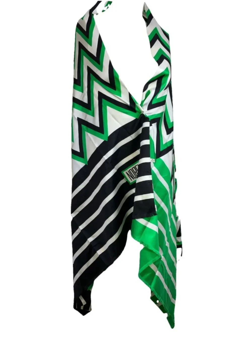 RARE Norell 37 X 57 XL shawl Scarf Silk Twill Chevron Logo 50s 60s Wrap Cape